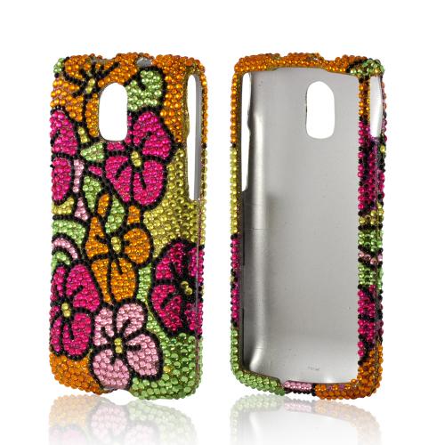 Green/ Hot Pink/ Yellow Hawaiian Flowers Bling Hard Case for Pantech Discover