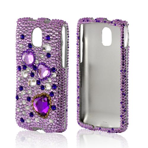 Purple Hearts on Light Purple/ Silver Gems Bling Hard Case for Pantech Discover