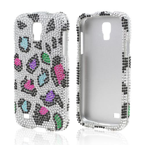 Rainbow Leopard Gems on Silver Bling Hard Case for Samsung Galaxy S4 Active