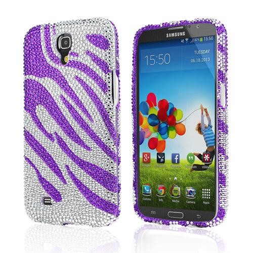 Purple Zebra Gems on Silver Bling Hard Case for Samsung Galaxy Mega 6.3