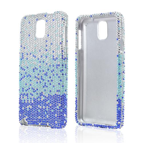 Turquoise/ Blue Waterfall on Silver Gems Bling Hard Case for Samsung Galaxy Note 3