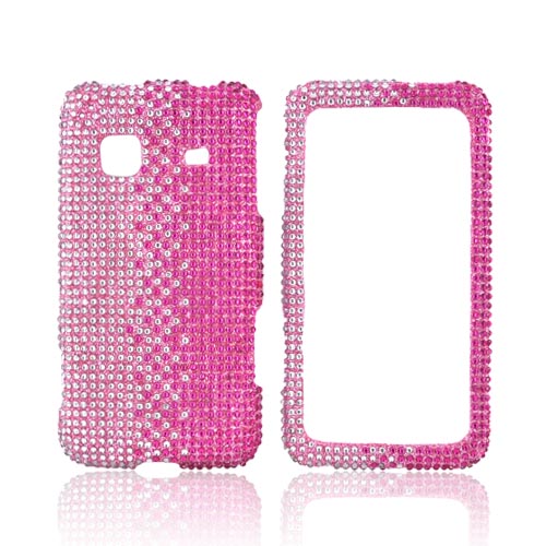 Samsung Galaxy Prevail M820 Bling Hard Case - Hot Pink & Silver Gems on Pink