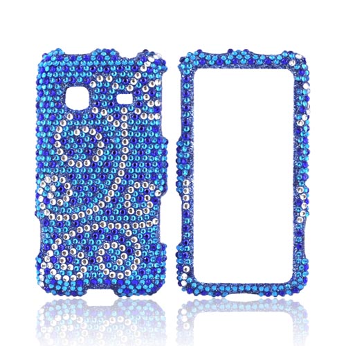 Samsung Galaxy Prevail M820 Bling Hard Case w/ Crowbar - Silver Swirls on Blue