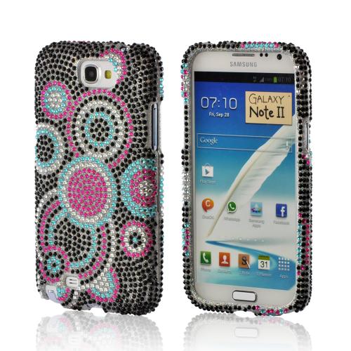 Black/ Magenta/ Turquoise Circles on Silver Bling Hard Case for Samsung Galaxy Note 2