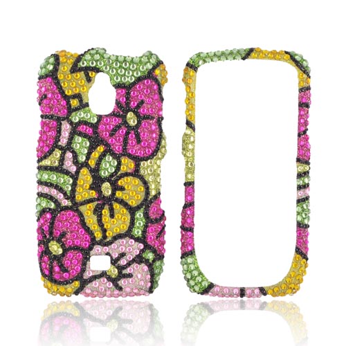 Samsung Exhibit T759 Bling Hard Case - Green/ Pink/ Yellow Hawaii Flowers