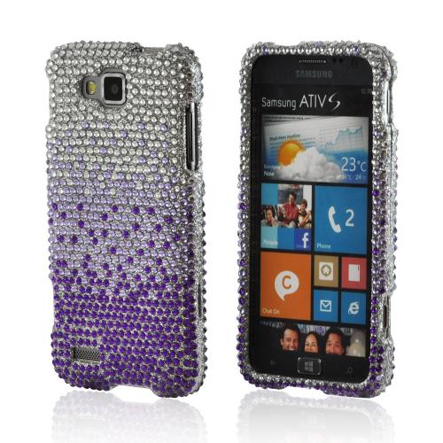 Purple/ Lavender Waterfall on Silver Gems Bling Hard Case for Samsung ATIV S