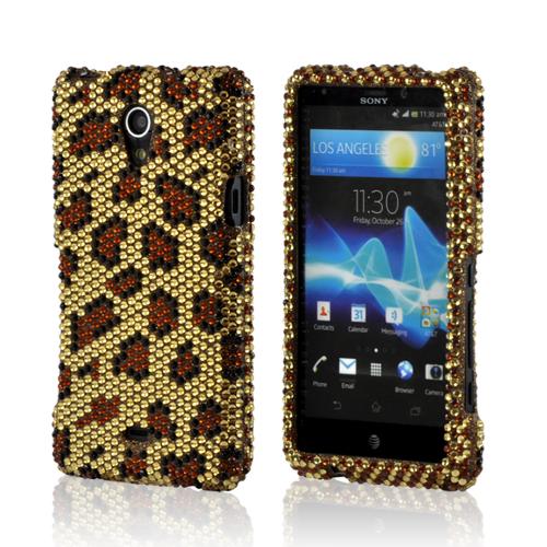 Brown Leopard on Gold Gems Bling Hard Case for Sony Xperia TL