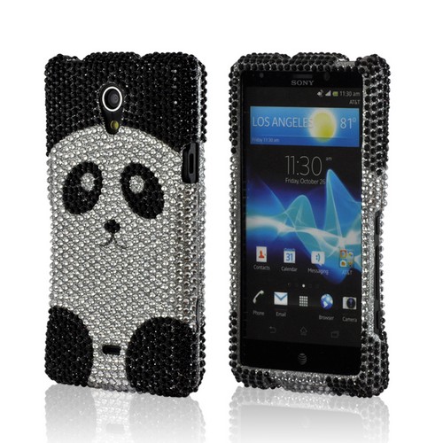 Black/ Silver Panda Bling Hard Case for Sony Xperia TL