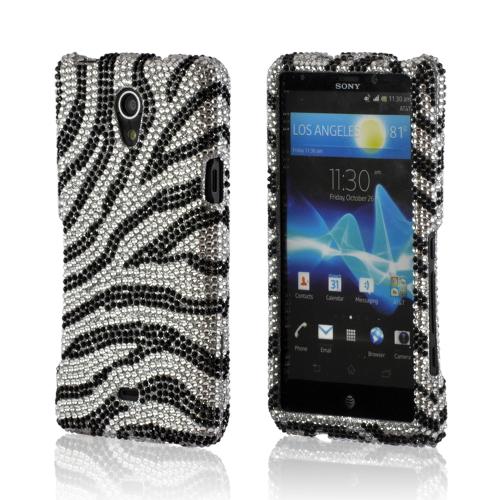 Silver/ Black Zebra Bling Hard Case for Sony Xperia TL
