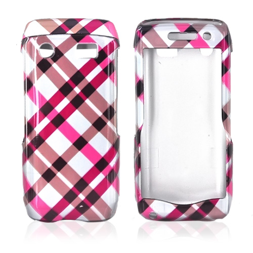 Blackberry Pearl 3G 9100/9105 Hard Case - Checkered Design of Pink, Hot Pink, Brown, Grey