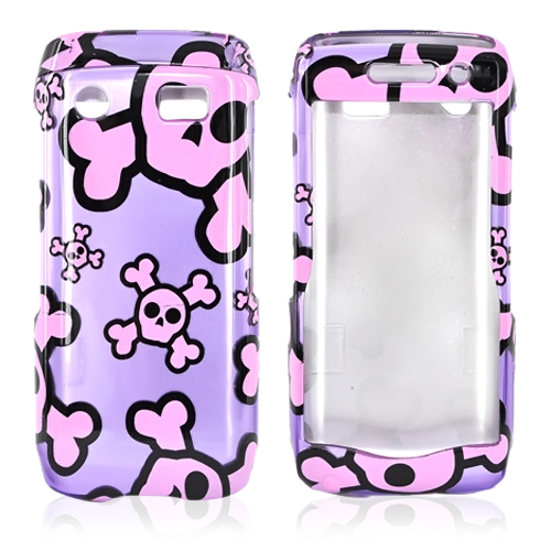 Blackberry Pearl 3G 9100/9105 Hard Case - Pink Skulls on Purple