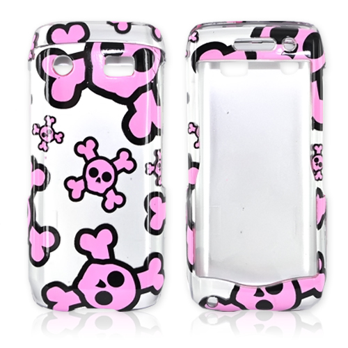 Blackberry Pearl 3G 9100/9105 Hard Case - Pink Skulls on Silver