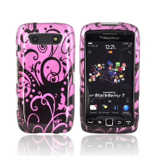 Blackberry Torch 9860, 9850 Hard Case - Black Swirl Design on Purple