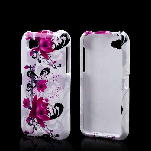 Magenta Flowers & Black Vines on White Hard Case for HTC First