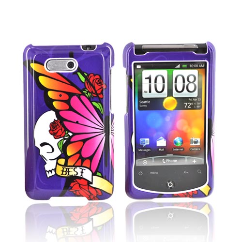 HTC Aria Hard Case (Best) - Skull and Butterfly on Purple