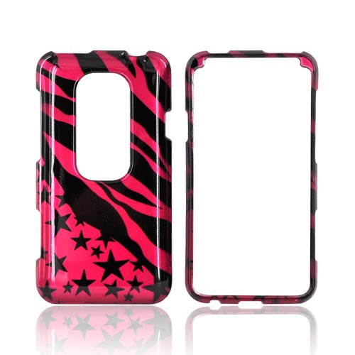 HTC EVO 3D Hard Case - Hot Pink/ Black Zebra & Stars