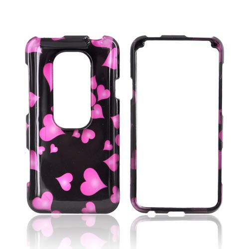 HTC EVO 3D Hard Case - Pink Hearts on Black