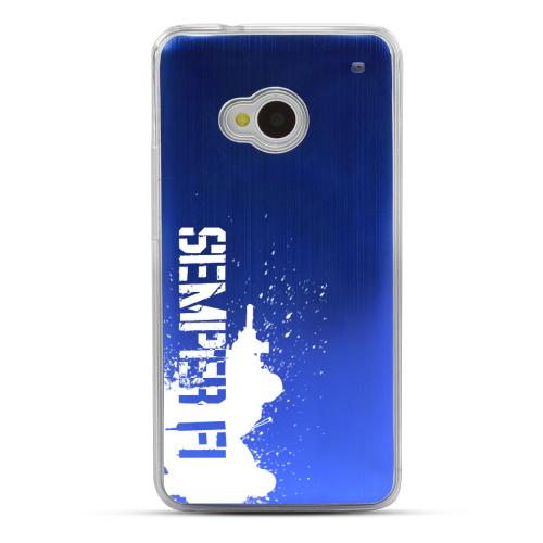 Marine - Geeks Designer Line Laser Series Blue Aluminum Back on Clear Hard Case for HTC One Marine - Geeks Designer Line Laser Series Blue Aluminum Back on Clear Hard Case for HTC One