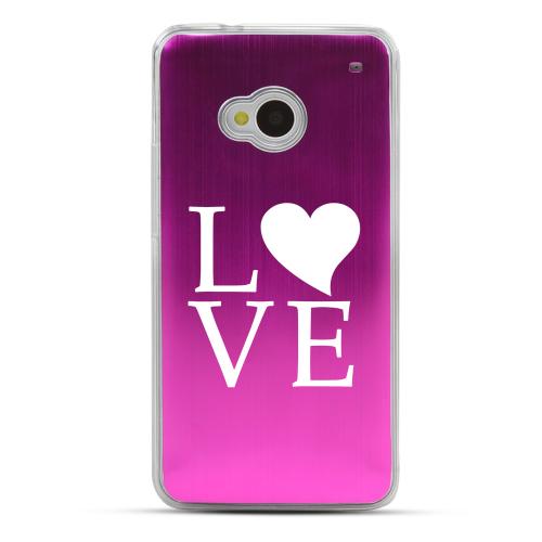 Love - Geeks Designer Line Laser Series Hot Pink Aluminum Back on Clear Hard Case for HTC One Love - Geeks Designer Line Laser Series Hot Pink Aluminum Back on Clear Hard Case for HTC One