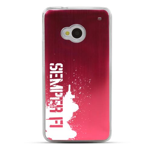 Marine - Geeks Designer Line Laser Series Red Aluminum Back on Clear Hard Case for HTC One Marine - Geeks Designer Line Laser Series Red Aluminum Back on Clear Hard Case for HTC One