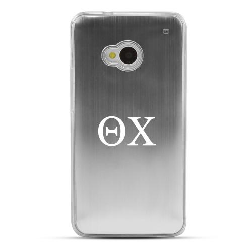 Theta Chi - Geeks Designer Line Laser Series Silver Aluminum Back on Clear Hard Case for HTC One Theta Chi - Geeks Designer Line Laser Series Silver Aluminum Back on Clear Hard Case for HTC One