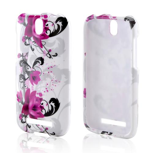 Magenta Flowers and Black Vines on White Hard Case for HTC One SV