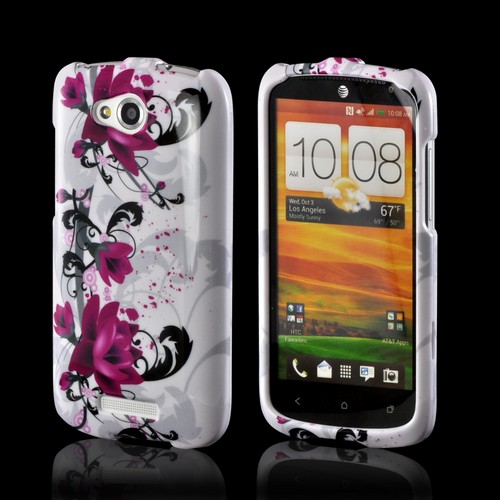 Magenta Flowers & Black Vines on White Hard Case for HTC One VX