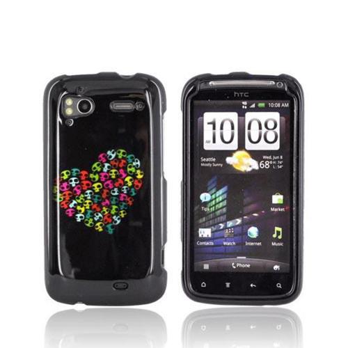 HTC Sensation 4G Hard Case - Rainbow Skulls Heart on Black