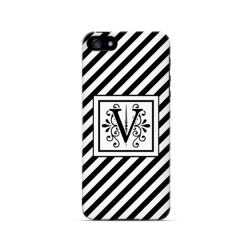 Vintage Vine V On Black Slanted Stripes - Geeks Designer Line Monogram Series Hard Case for Apple iPhone 5/5S