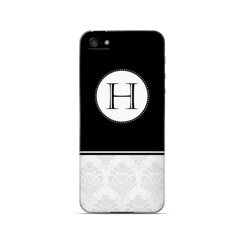 Black H w/ White Damask Design - Geeks Designer Line Monogram Series Hard Case for Apple iPhone 5/5S
