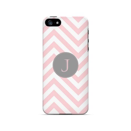 Gray Button J on Pale Pink Zig Zags - Geeks Designer Line Monogram Series Hard Case for Apple iPhone 5/5S