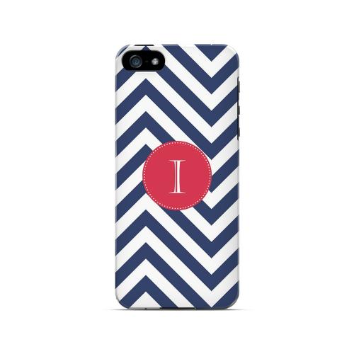 Cherry Button I on Navy Blue Zig Zags - Geeks Designer Line Monogram Series Hard Case for Apple iPhone 5/5S