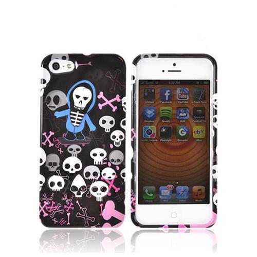 Apple iPhone 5/5S Hard Case - White Skulls w/ Pink Bones on Black