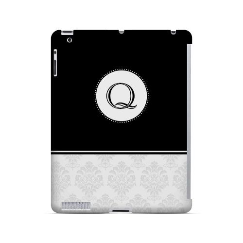 Black Q w/ White Damask Design - Geeks Designer Line Monogram Series Hard Case for Apple iPad (3rd & 4th Gen.)