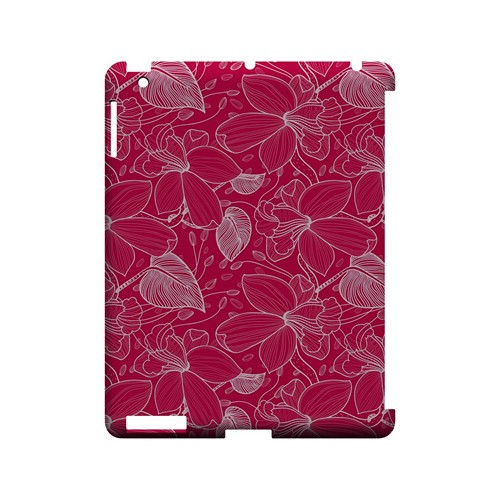 White on Pink Orchid Lines - Geeks Designer Line Floral Series Hard Case for Apple iPad (3rd & 4th Gen.)