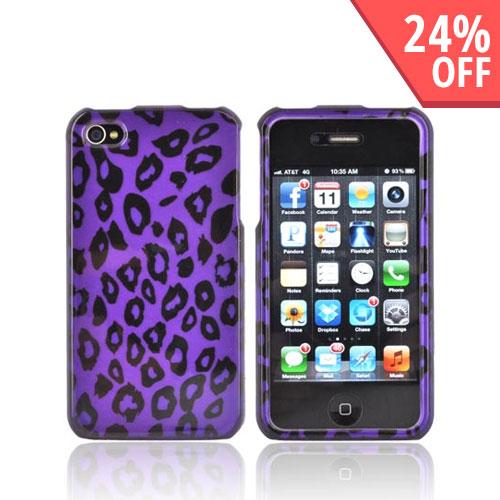 AT&T/ Verizon Apple iPhone 4, iPhone 4S Hard Case - Purple/ Black Leopard
