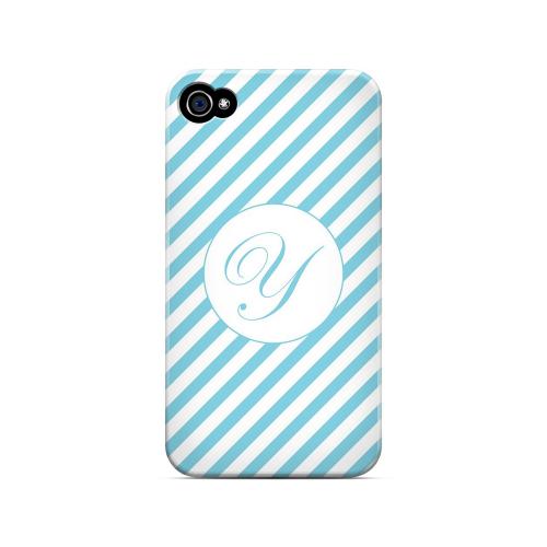 Calligraphy Y on Mint Slanted Stripes - Geeks Designer Line Monogram Series Matte Case for Apple iPhone 4/4S