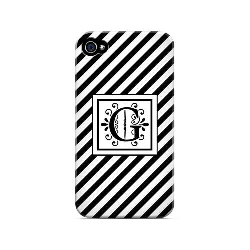 Vintage Vine G On Black Slanted Stripes - Geeks Designer Line Monogram Series Matte Case for Apple iPhone 4/4S