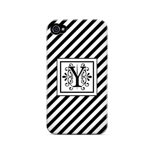 Vintage Vine Y On Black Slanted Stripes - Geeks Designer Line Monogram Series Matte Case for Apple iPhone 4/4S