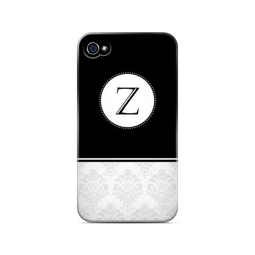 Black Z w/ White Damask Design - Geeks Designer Line Monogram Series Matte Case for Apple iPhone 4/4S