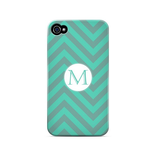 Seafoam Green M on Zig Zags - Geeks Designer Line Monogram Series Matte Case for Apple iPhone 4/4S