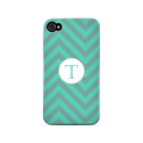 Seafoam Green T on Zig Zags - Geeks Designer Line Monogram Series Matte Case for Apple iPhone 4/4S