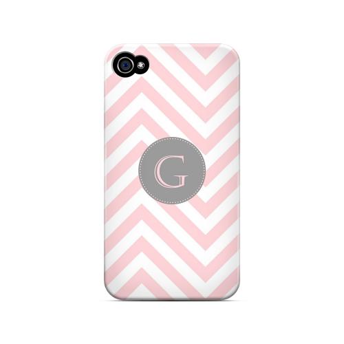 Gray Button G on Pale Pink Zig Zags - Geeks Designer Line Monogram Series Matte Case for Apple iPhone 4/4S