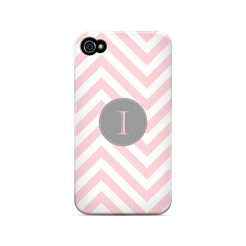 Gray Button I on Pale Pink Zig Zags - Geeks Designer Line Monogram Series Matte Case for Apple iPhone 4/4S