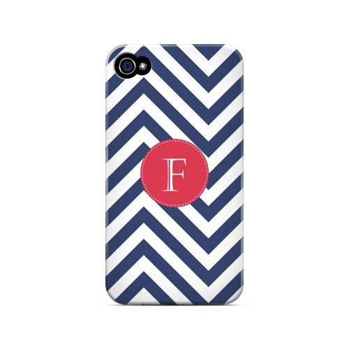 Cherry Button F on Navy Blue Zig Zags - Geeks Designer Line Monogram Series Matte Case for Apple iPhone 4/4S