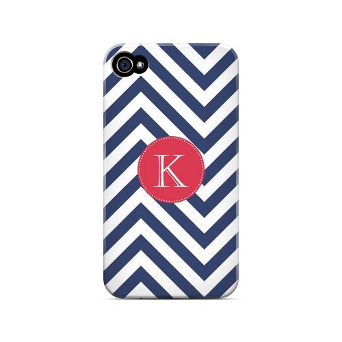 Cherry Button K on Navy Blue Zig Zags - Geeks Designer Line Monogram Series Matte Case for Apple iPhone 4/4S