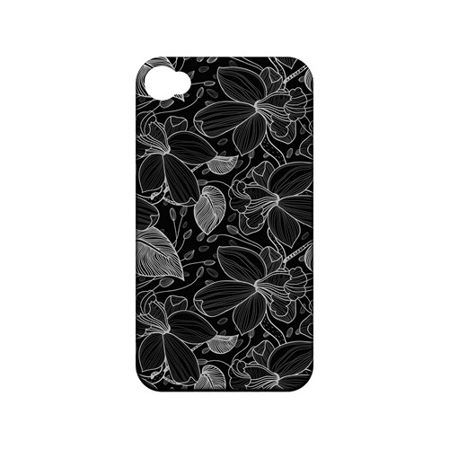White on Black Orchid Lines - Geeks Designer Line Floral Series Matte Case for Apple iPhone 4/4S