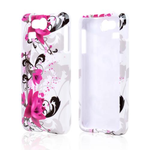 Magenta Flowers w/ Black Vines on White Hard Case for Kyocera Hydro Elite C6750