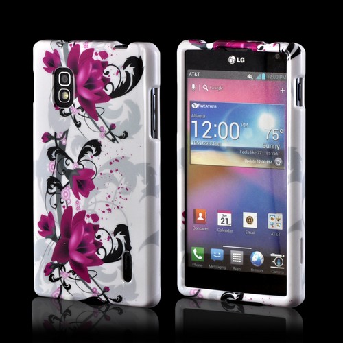 Magenta Flowers & Black Vines on White Hard Case for LG Optimus G (AT&T)