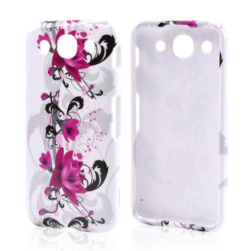 Magenta Flowers & Black Vines on White Hard Case for LG Optimus G Pro